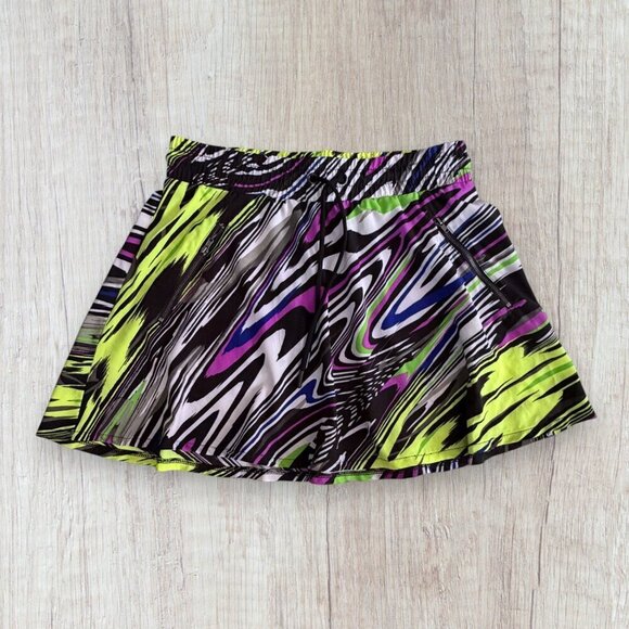Fabletics Dresses & Skirts - Fabletics XS Skort Neon Green Abstract Print Zip Pocket Active Skirt